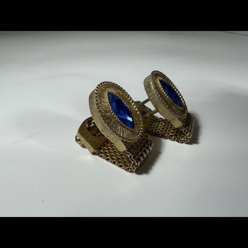 Blue‎ Rhinestone Wraparound Mesh Watchband Vintage SWANK Cuff Links - Picture 2 of 7